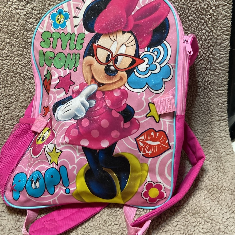 Style Icon Minnie Mouse Pink backpack zipper top torn spot inside clean - Picture 6 of 8